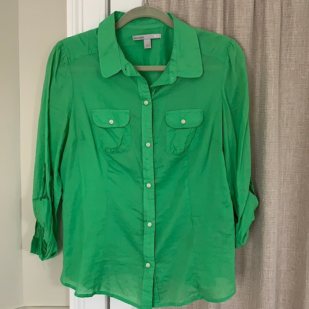 Old Navy 3/4 Sleeve,  green button down, Large.